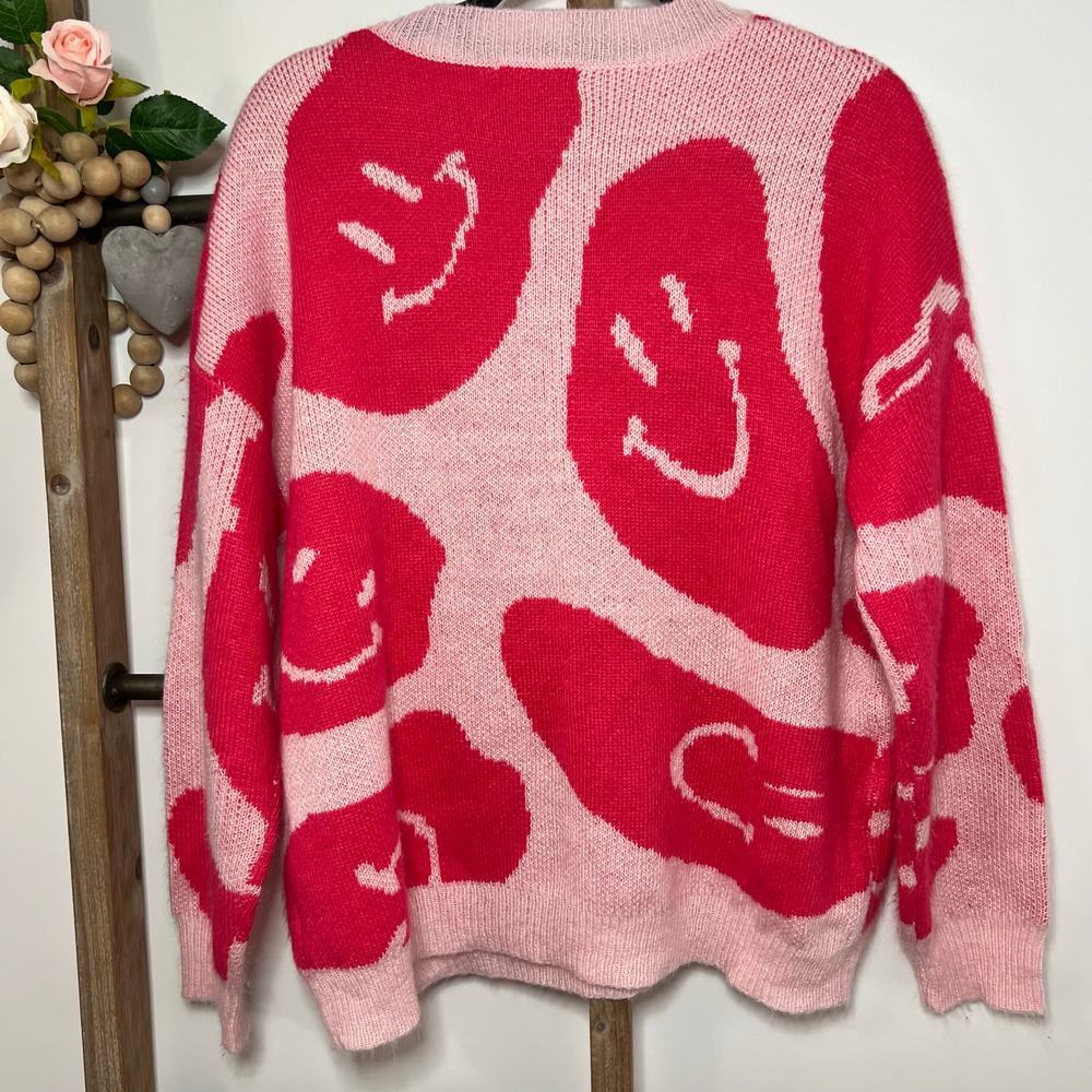 Altard State Long Sleeve Crew Pink Smiley Face Oversized Sweater Size‎ Small - Picture 5 of 7